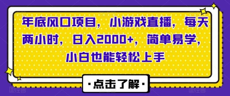 年底风口项目,小游戏直播,每天两小时,日入2000+,简单易学,小白也能轻松上手-一个公司创业项目 - 淘金吧