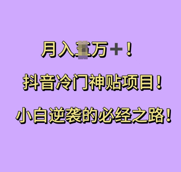 抖音冷门神贴项目,小白逆袭的必经之路,月入过W【揭秘】-一个公司创业项目 - 淘金吧