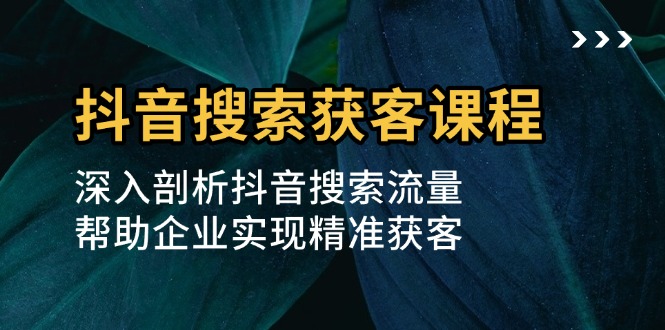 抖音搜索获客课程：深入剖析抖音搜索流量，帮助企业实现精准获客-一个公司创业项目 - 淘金吧