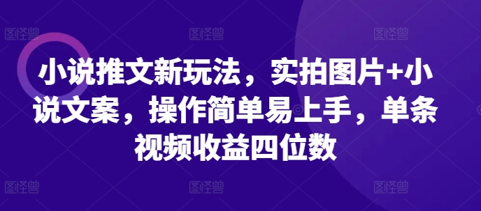 小说推文新玩法,实拍图片+小说文案,操作简单易上手,单条视频收益四位数-一个公司创业项目 - 淘金吧