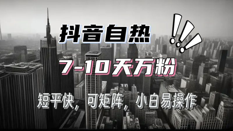 抖音自热涨粉3天千粉，7天万粉，操作简单，轻松上手，可矩阵放大-一个公司创业项目 - 淘金吧