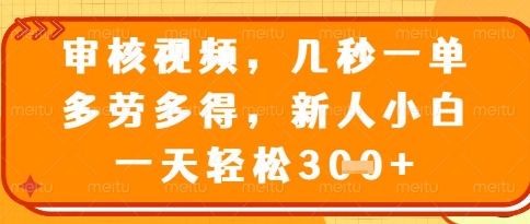视频审核员,几秒一单,不限时间,不限地点,多做多得,新人小白一天轻松几张+【揭秘】-一个公司创业项目 - 淘金吧
