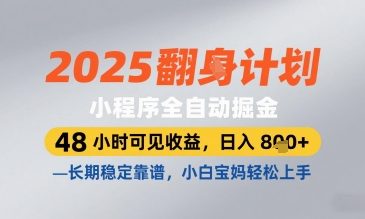 2025小程序全自动掘金，48 小时可见收益，日入8张，长期稳定靠谱，小白宝妈轻松上手【揭秘】-一个公司创业项目 - 淘金吧