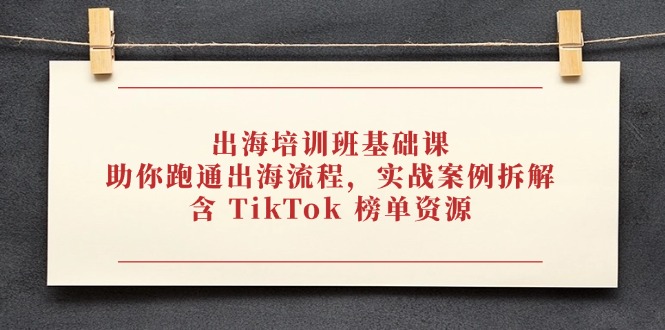 出海培训班基础课,助你跑通出海流程,实战案例拆解,含 TikTok 榜单资源-一个公司创业项目 - 淘金吧