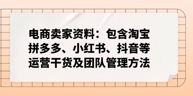 电商卖家资料:包含淘宝、拼多多、小红书、抖音等运营干货及团队管理方法-一个公司创业项目 - 淘金吧