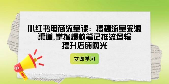 小红书电商流量课:揭秘流量来源渠道,掌握爆款笔记推流逻辑,提升店铺曝光-一个公司创业项目 - 淘金吧