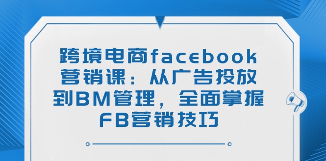 跨境电商facebook营销课：从广告投放到BM管理，全面掌握FB营销技巧-一个公司创业项目 - 淘金吧