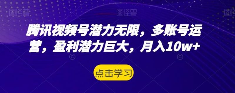 腾讯视频号潜力无限，多账号运营，盈利潜力巨大，月入10w+-一个公司创业项目 - 淘金吧