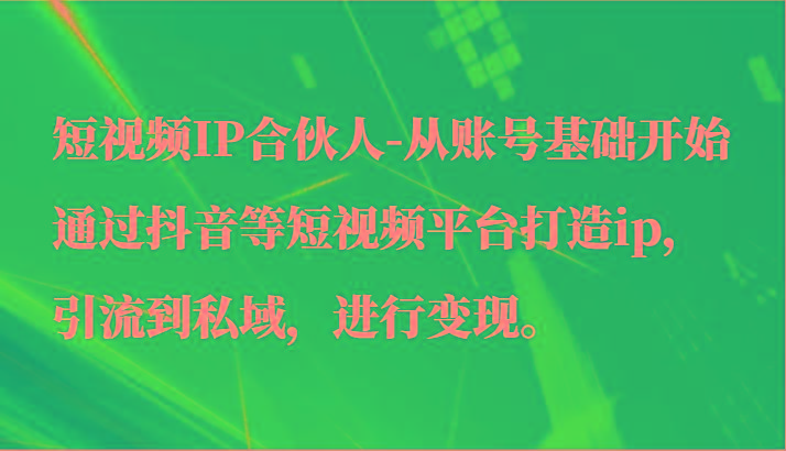 短视频IP合伙人-从账号基础开始通过抖音等短视频平台打造ip，引流到私域，进行变现。-一个公司创业项目 - 淘金吧