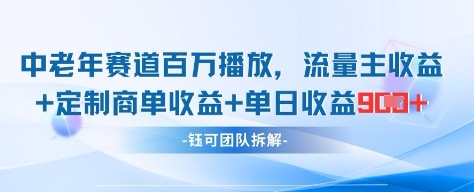中老年赛道百万播放+流量主收益+定制收益，单日收益9张-一个公司创业项目 - 淘金吧