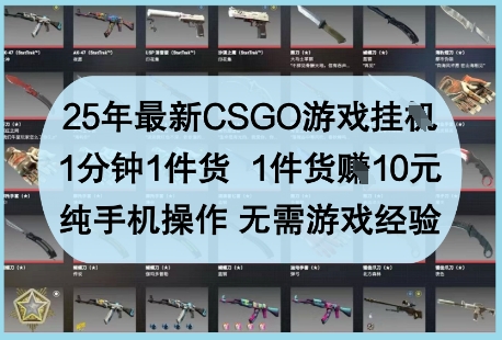 25年最新CSGO游戏挂G,1分钟1件货,1件货挣10元,纯手机操作,无需游戏经验【揭秘】-一个公司创业项目 - 淘金吧