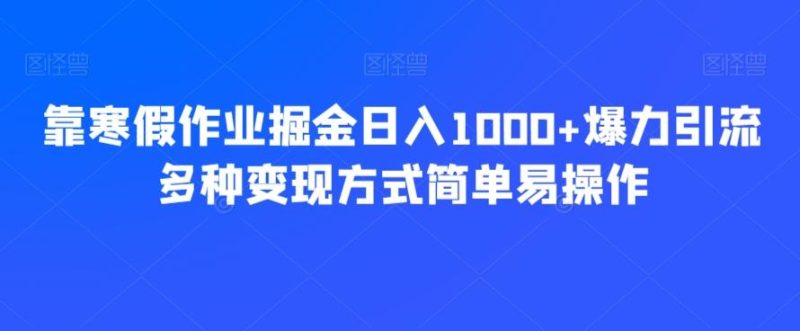 靠寒假作业掘金日入1000+爆力引流多种变现方式简单易操作-一个公司创业项目 - 淘金吧