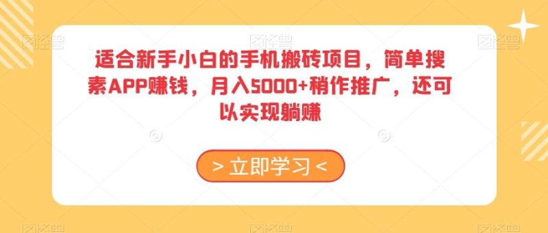 适合新手小白的手机搬砖项目,简单搜素APP赚钱,月入5000+稍作推广,还可以实现躺赚【揭秘】-一个公司创业项目 - 淘金吧