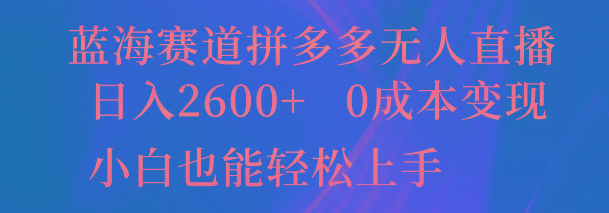 图片[1]-蓝海赛道拼多多无人直播，日入2600+，0成本变现，小白也能轻松上手-云创网