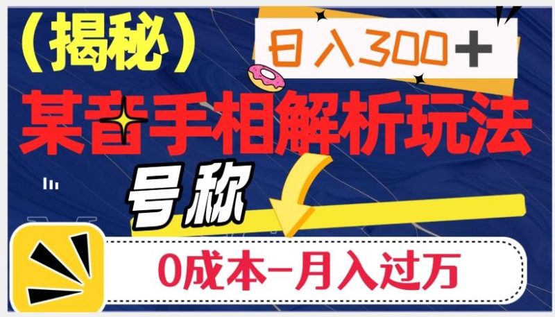 日入300+的，抖音手相解析玩法，号称0成本月入过万（揭秘）-一个公司创业项目 - 淘金吧