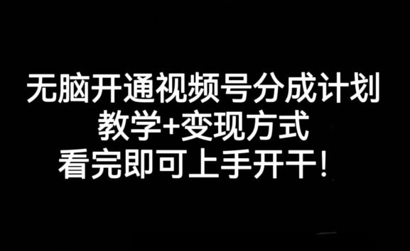 无脑开通视频号分成计划，教学+变现方式，看完即可上手开干!-一个公司创业项目 - 淘金吧