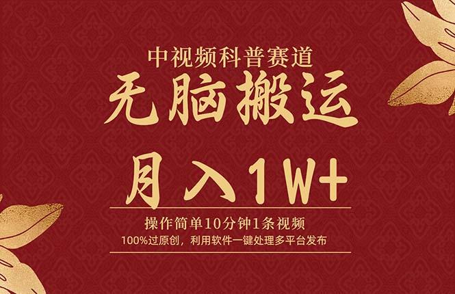 (9846期)中视频科普赛道，10分钟1条视频，条条爆款，100%过原创，无脑搬运月入1W+-一个公司创业项目 - 淘金吧