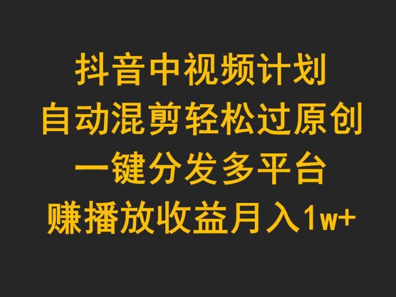 (9825期)抖音中视频计划，自动混剪轻松过原创，一键分发多平台赚播放收益，月入1w+-一个公司创业项目 - 淘金吧