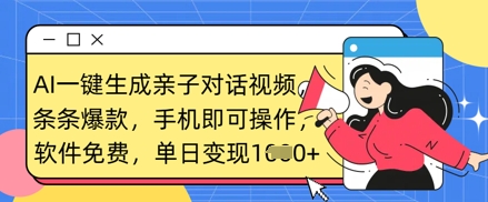 AI一键生成亲子对话视频，条条爆款，一部手机即可操作，单日变现数张-一个公司创业项目 - 淘金吧