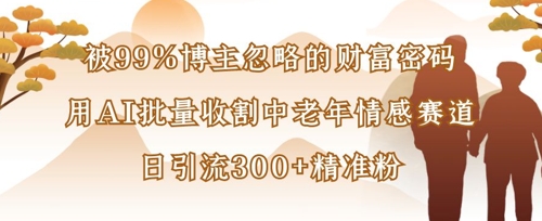 被99%博主忽略的财富密码：用AI批量收割中老年情感赛道，日引流300+精准粉-一个公司创业项目 - 淘金吧