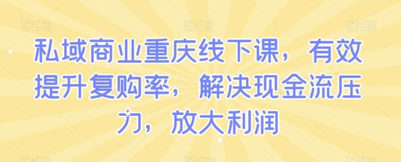 私域商业重庆线下课，有效提升复购率，解决现金流压力，放大利润-一个公司创业项目 - 淘金吧
