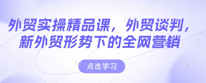 外贸实操精品课，外贸谈判，新外贸形势下的全网营销-一个公司创业项目 - 淘金吧