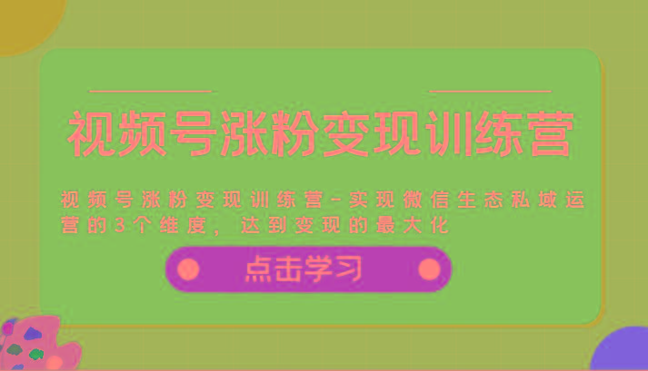 视频号涨粉变现训练营-实现微信生态私域运营的3个维度，达到变现的最大化-一个公司创业项目 - 淘金吧