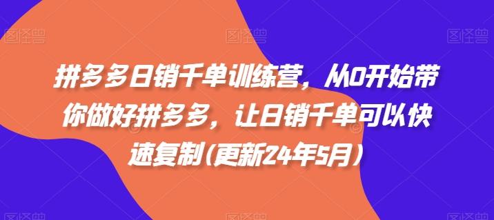 拼多多日销千单训练营,从0开始带你做好拼多多,让日销千单可以快速复制(更新24年7月)-一个公司创业项目 - 淘金吧