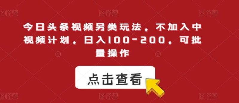 今日头条视频另类玩法，不加入中视频计划，日入100-200，可批量操作【揭秘】-一个公司创业项目 - 淘金吧