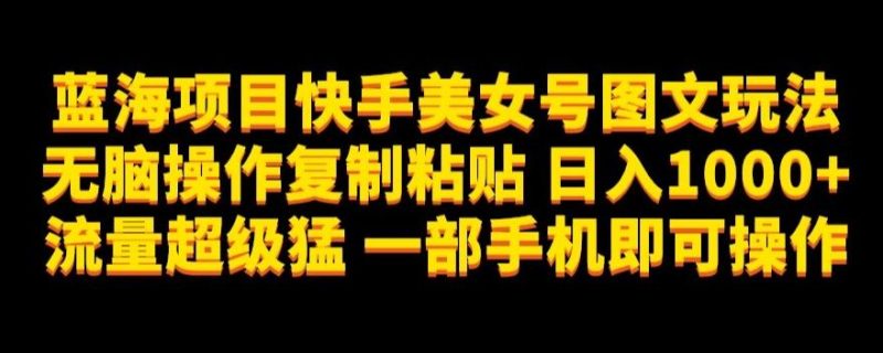 蓝海项目快手美女号图文玩法，无脑操作复制粘贴，日入1000+流量超级猛一部手机即可操作【揭秘】-一个公司创业项目 - 淘金吧