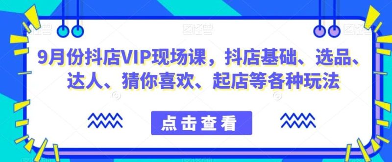 9月份抖店VIP现场课,抖音小店基础、选品、达人、猜你喜欢、起店等各种玩法-一个公司创业项目 - 淘金吧