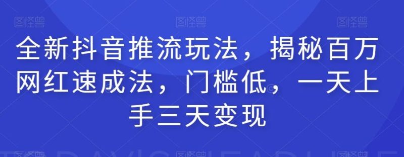 全新抖音推流玩法，揭秘百万网红速成法，门槛低，一天上手三天变现-一个公司创业项目 - 淘金吧