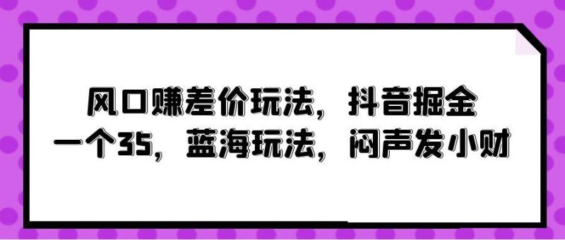 (10022期)风口赚差价玩法，抖音掘金，一个35，蓝海玩法，闷声发小财-一个公司创业项目 - 淘金吧