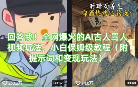 回答我！全网爆火的AI古人骂人视频玩法，小白保姆级教程(附提示词和变现玩法)-一个公司创业项目 - 淘金吧