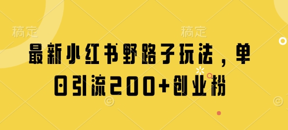 最新小红书野路子玩法,单日引流200+创业粉-一个公司创业项目 - 淘金吧
