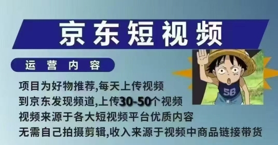 京东短视频带货课,无需自己拍摄剪辑,保姆式教学,两天快速上手-一个公司创业项目 - 淘金吧