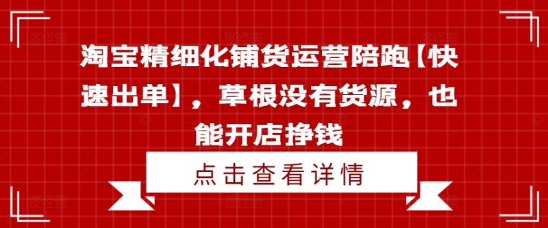 淘宝精细化铺货运营陪跑【快速出单】，草根没有货源，也能开店挣钱-一个公司创业项目 - 淘金吧