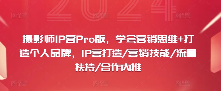 摄影师IP营Pro版，学会营销思维+打造个人品牌，IP营打造/营销技能/流量扶持/合作内推-一个公司创业项目 - 淘金吧