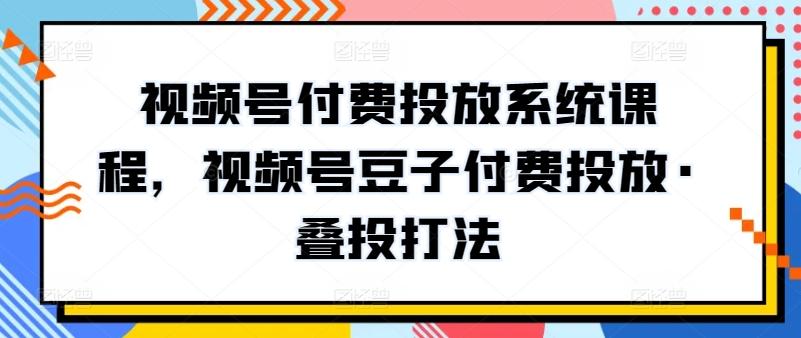 视频号付费投放系统课程，视频号豆子付费投放·叠投打法-一个公司创业项目 - 淘金吧