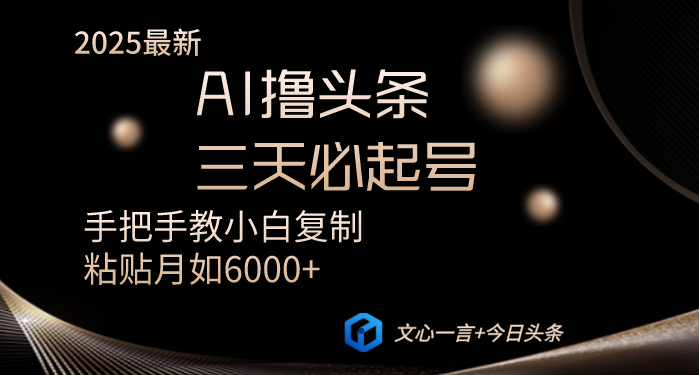 AI撸头条三天必起号手把手教小白复制粘贴月入6000+教程-一个公司创业项目 - 淘金吧