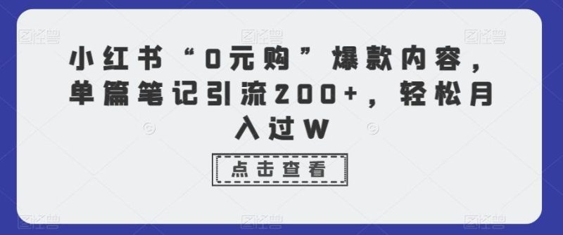 小红书“0元购”爆款内容，单篇笔记引流200+，轻松月入过W-一个公司创业项目 - 淘金吧