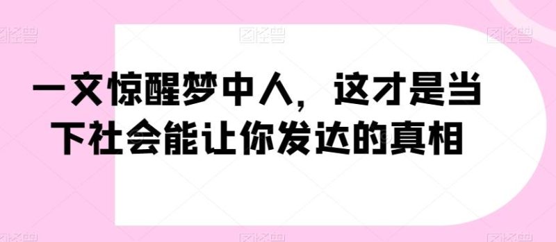一文惊醒梦中人，这才是当下社会能让你发达的真相【公众号付费文章】-一人公司创业项目 - 淘金吧