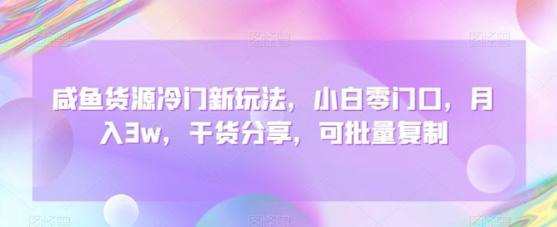 咸鱼货源冷门新玩法，小白零门口，月入3w，干货分享，可批量复制-一人公司创业项目 - 淘金吧