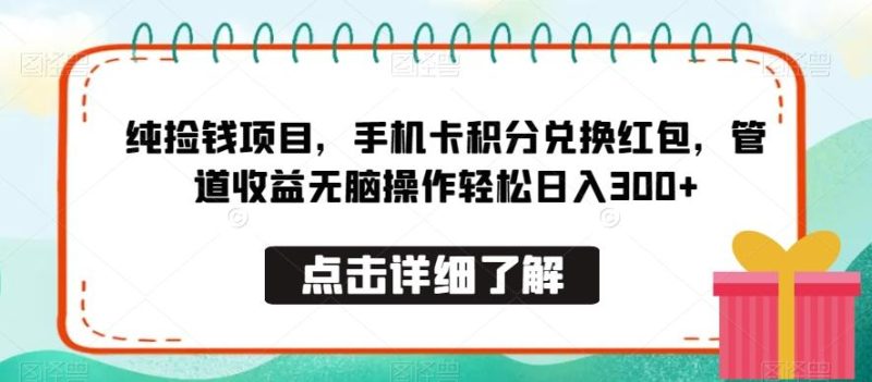 纯捡钱项目，手机卡积分兑换红包，管道收益无脑操作轻松日入300+-淘金吧副业资源站