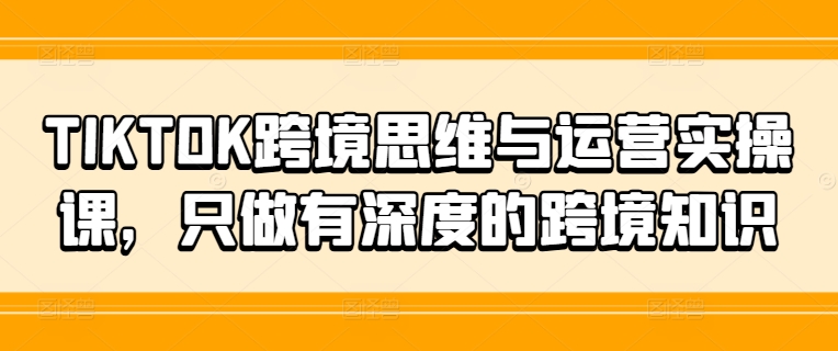 TIKTOK跨境思维与运营实操课，只做有深度的跨境知识-一人公司创业项目 - 淘金吧