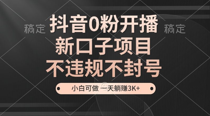 抖音0粉开播，新口子项目，不违规不封号，小白可做，一天躺赚3K+-一人公司创业项目 - 淘金吧