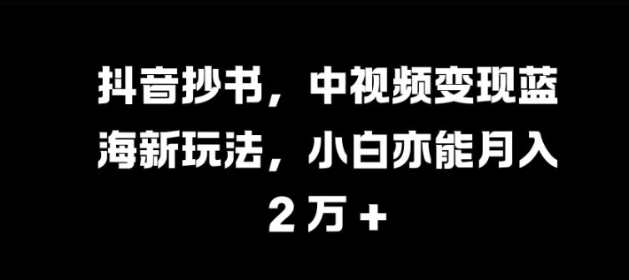 抖音抄书，中视频变现蓝海新玩法，小白亦能月入 过W【揭秘】-一人公司创业项目 - 淘金吧