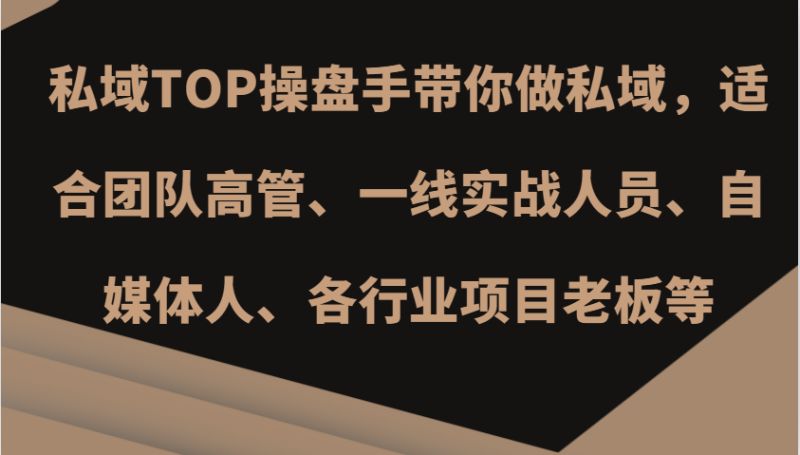 私域TOP操盘手带你做私域,适合团队高管、一线实战人员、自媒体人、各行业项目老板等-一人公司创业项目 - 淘金吧