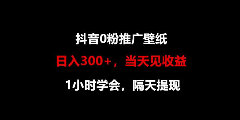 日入300+，抖音0粉推广壁纸，1小时学会，当天见收益，隔天提现-一人公司创业项目 - 淘金吧