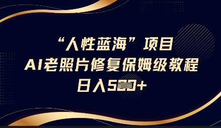 人性蓝海AI老照片修复项目保姆级教程,长期复购,轻松日入5张-一个公司创业项目 - 淘金吧